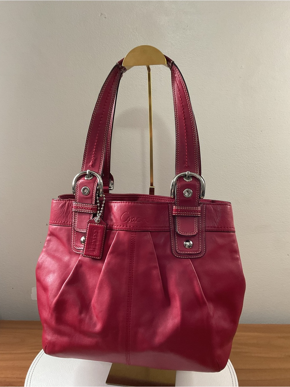 Coach Pink Pebbled Leather Shoulder Tote